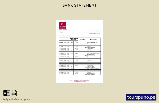 listo para imprimir plantilla de Excel de extracto bancario CIBC de Granada